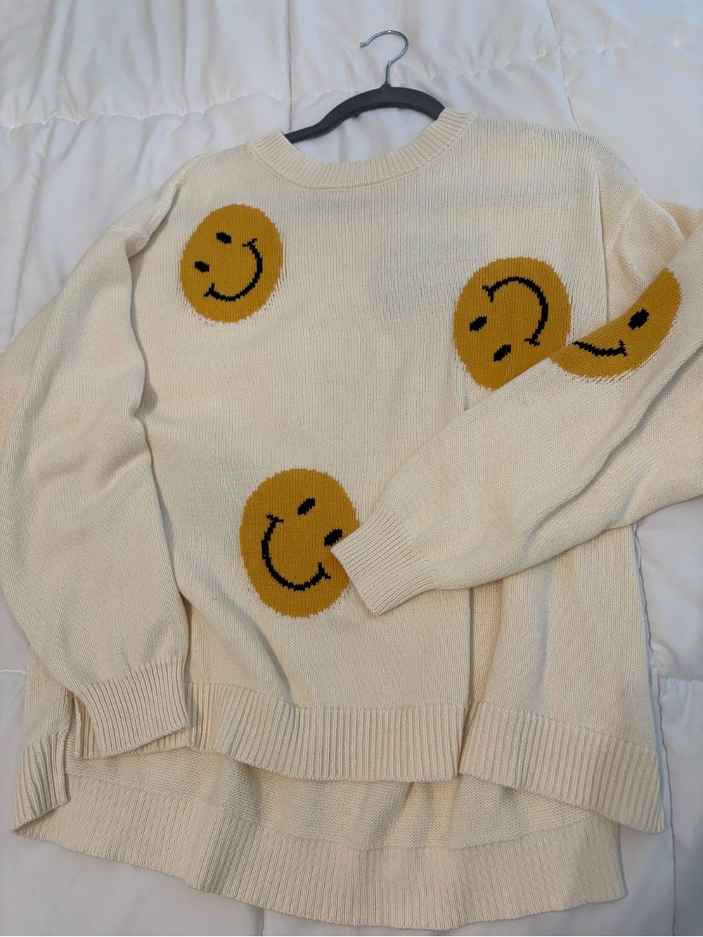By Together Cream Sweater with Mustard Smile Faces